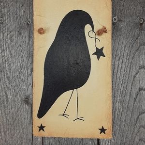 Country Primitive Crow with Stars Wall Hanging